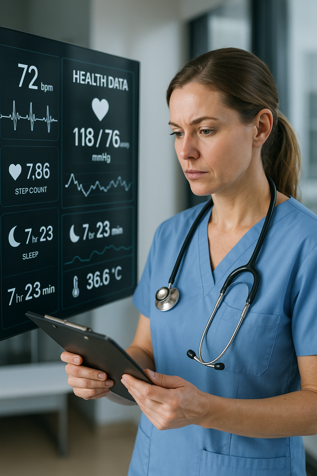nurse analyzing patient data